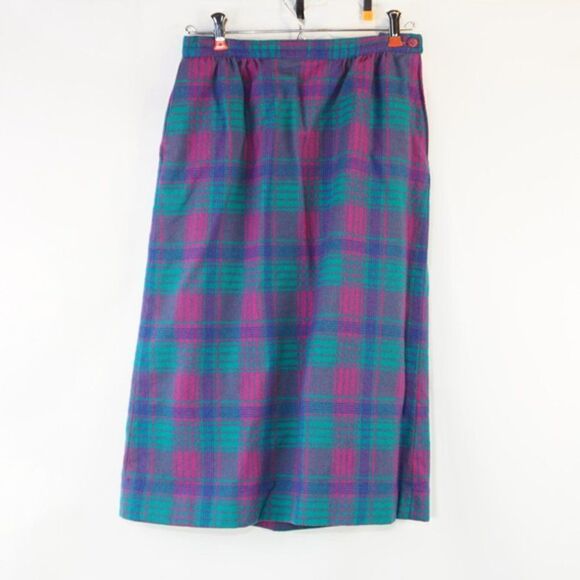 Pendleton Vintage Purple & Green Plaid Wool Skirt - Picture 1 of 6